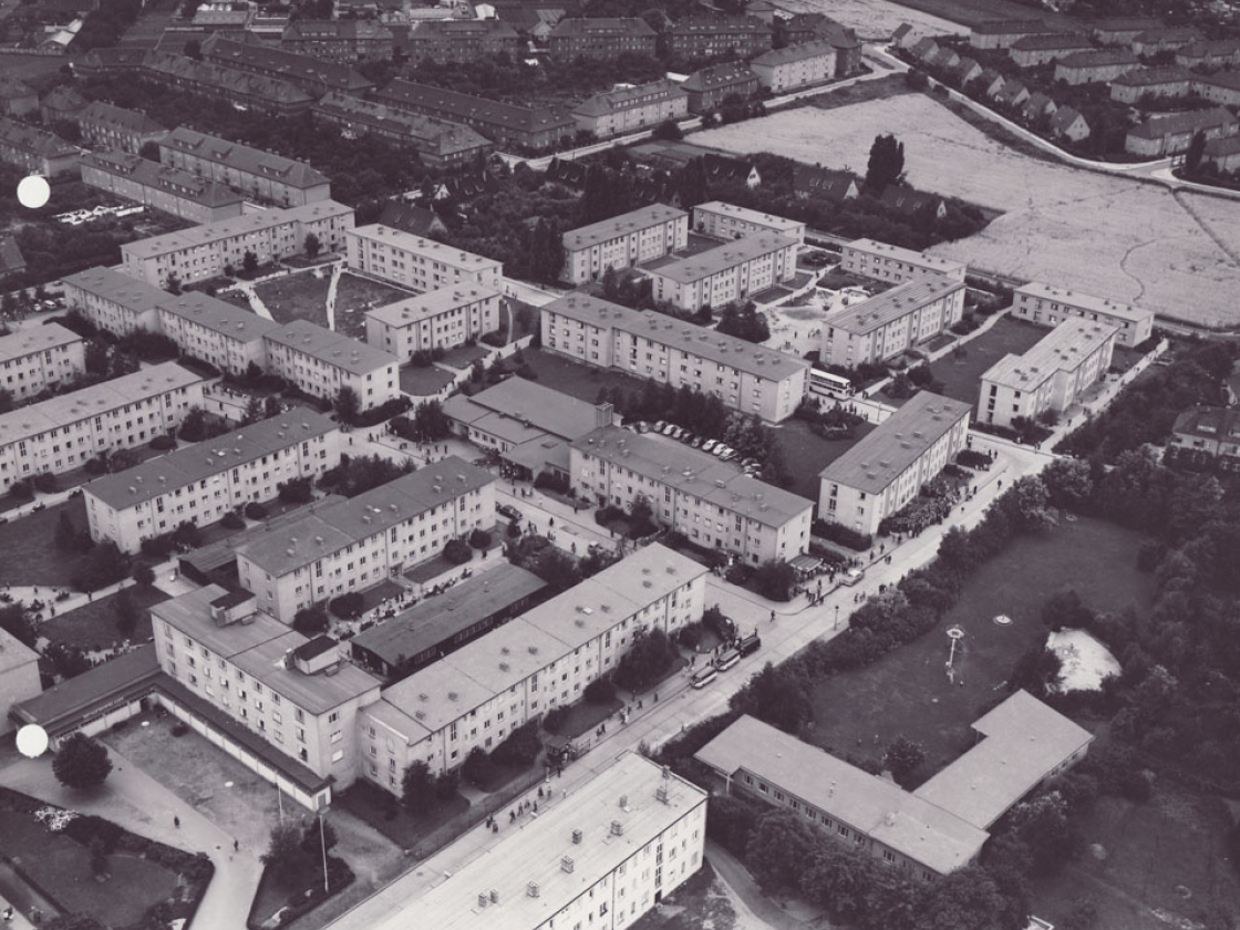 Luftaufnahme des Notaufnahmelagers Marienfelde