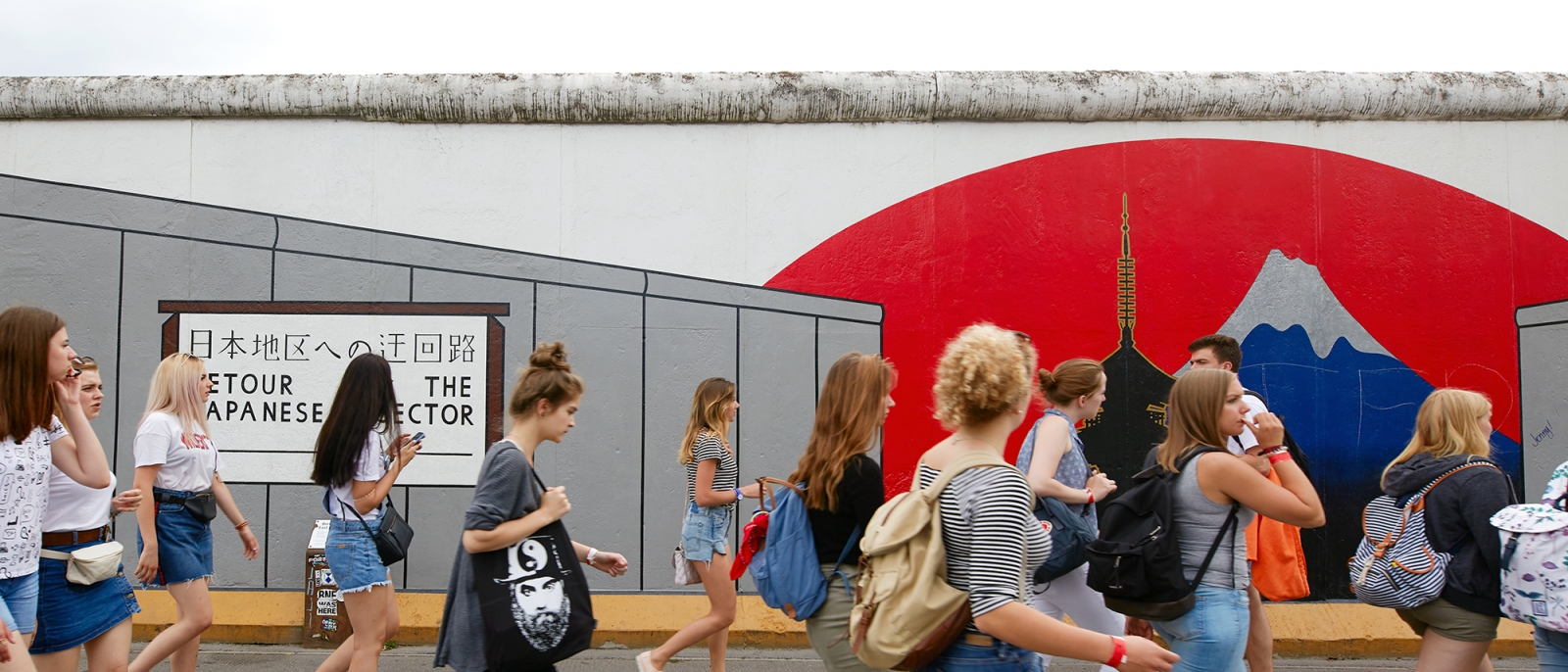 Jugendliche vor der East Side Gallery